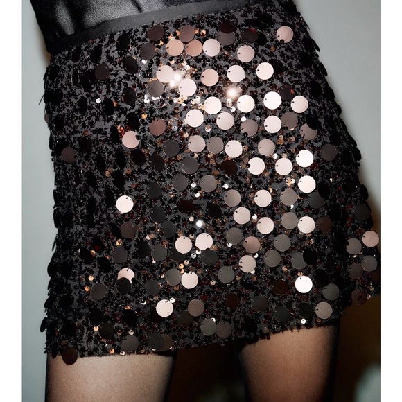Zara brown Sequin Mini Skirt size xl NWT - Picture 2 of 5